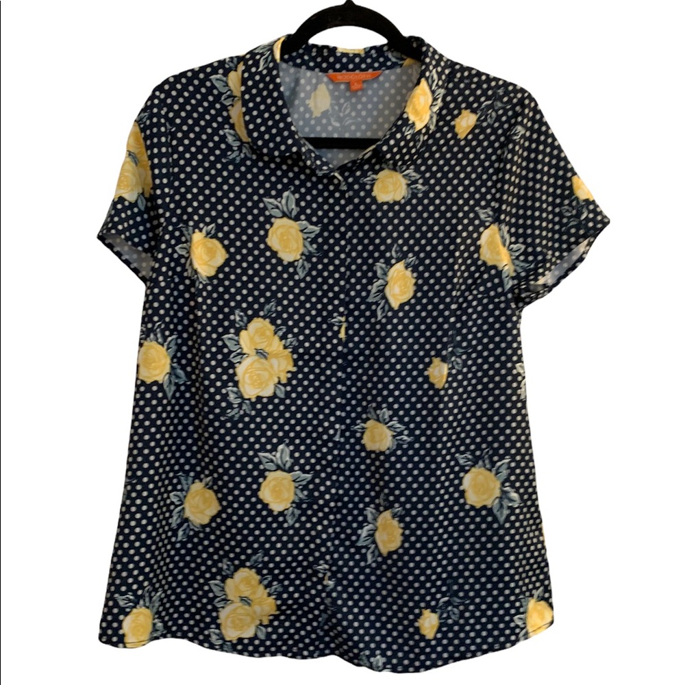 Modcloth Navy and Yellow Floral Blouse